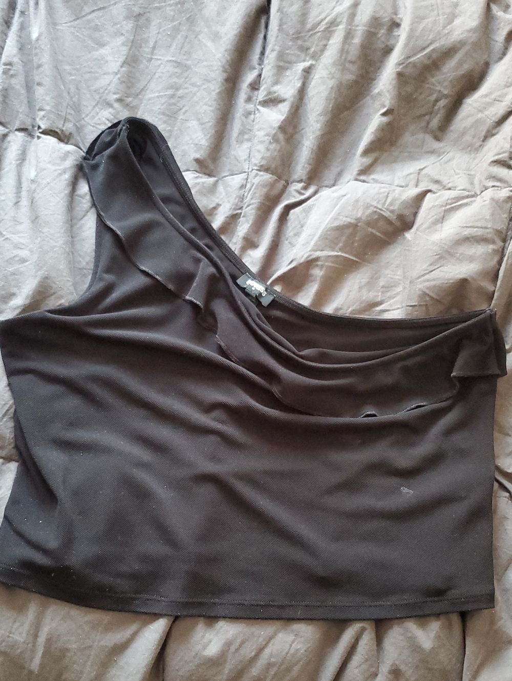 Express Black One-Shoulder Crop Top with Folded Neckline